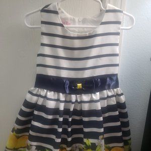 Girls  Stripped Sleeveless Navy Dress 4t